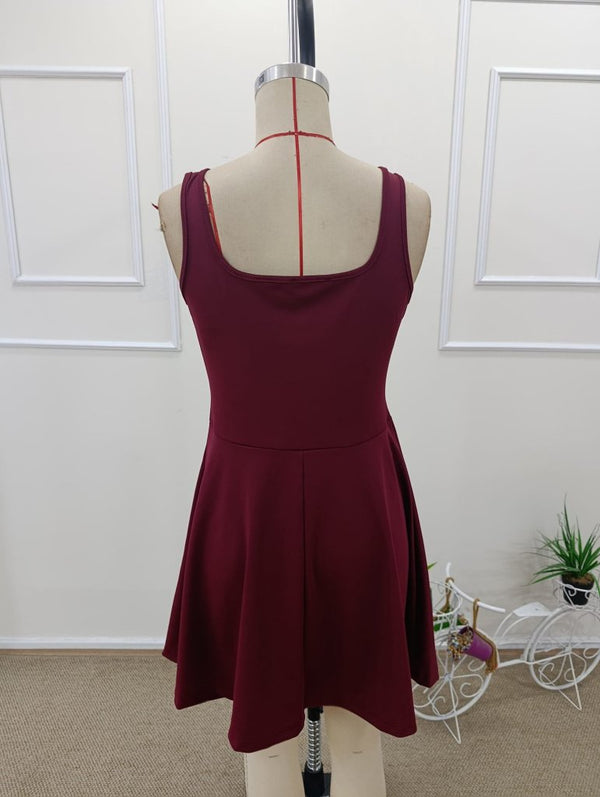 Rochie mini de damă cu guler rotund și bretele, model scuba, cu pantaloni scurți, 31826