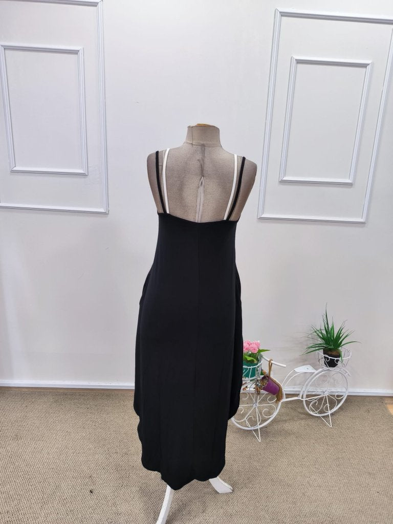 Women's Strappy Round Neck Pocketed Long Viscose Dress, 31840