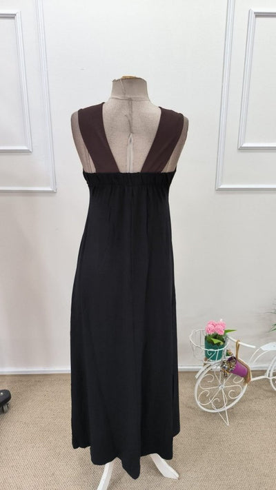 Women's Front Cross-Detail Two-Tone Long Viscose Dress, 31848