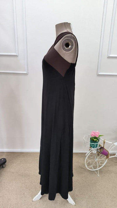 Women's Front Cross-Detail Two-Tone Long Viscose Dress, 31848