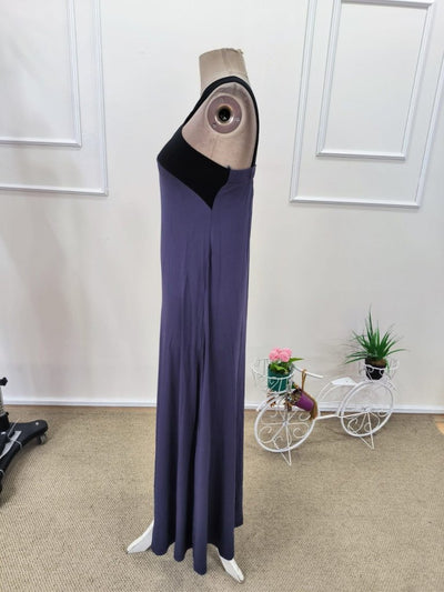 Women's Front Cross Detail Two-Tone Long Viscose Dress, 31850