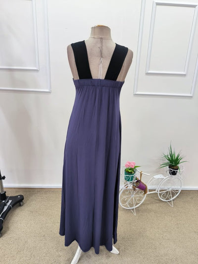 Women's Front Cross Detail Two-Tone Long Viscose Dress, 31850