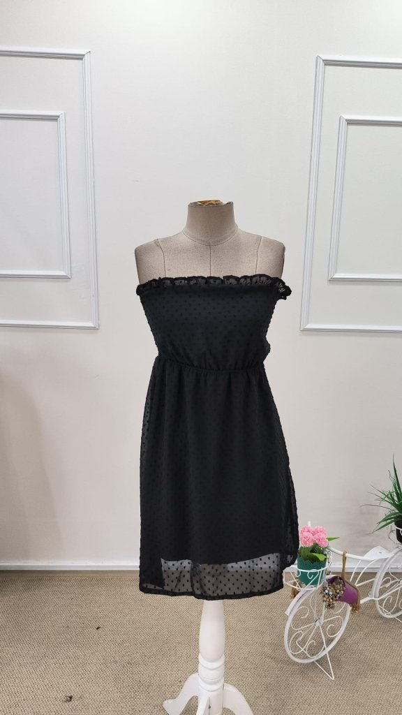 Rochie scurtă din șifon cu pompoane și decolteu Madonna, cu umerii goi, pentru femei, 31895