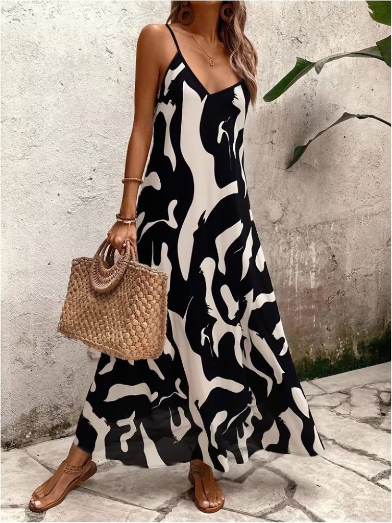 Rochie lungă Supreme pentru femei, cu bretele, decolteu în V și model, 31904