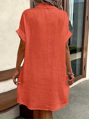 Rochie mini cu mânecă scurtă, cu nasturi în față și detalii de buzunare, pentru femei, 31929