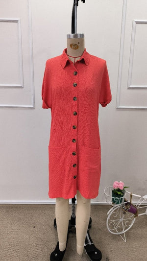 Rochie mini cu mânecă scurtă, cu nasturi în față și detalii de buzunare, pentru femei, 31929