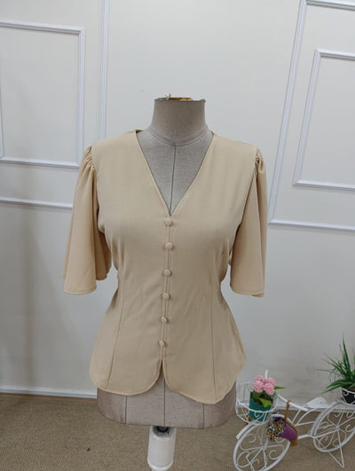 Bluza din crap importat pentru femei cu mâneci scurți, nasturi pe față, 37537