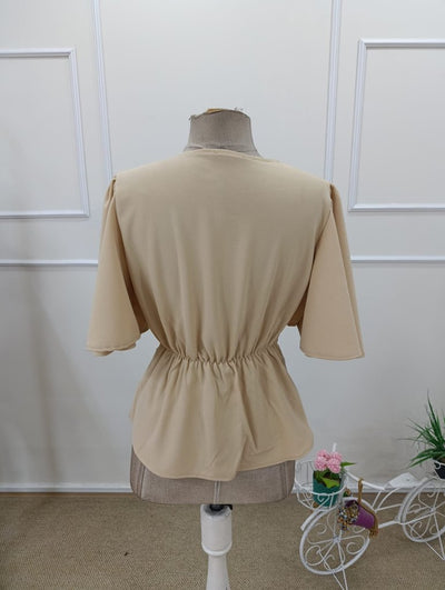 Bluza din crap importat pentru femei cu mâneci scurți, nasturi pe față, 37537