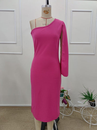 Rochie midi din crep cu un singur umăr și pelerină pentru femei, 34455