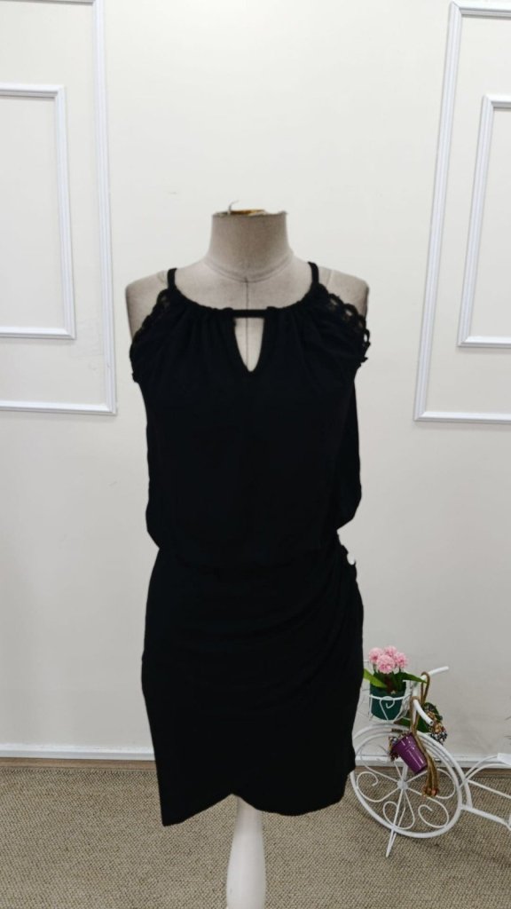 Rochie scurtă din viscoză pentru femei, cu decolteu rotund, cu nod la spate, cu nasturi, croială asimetrică, 31955