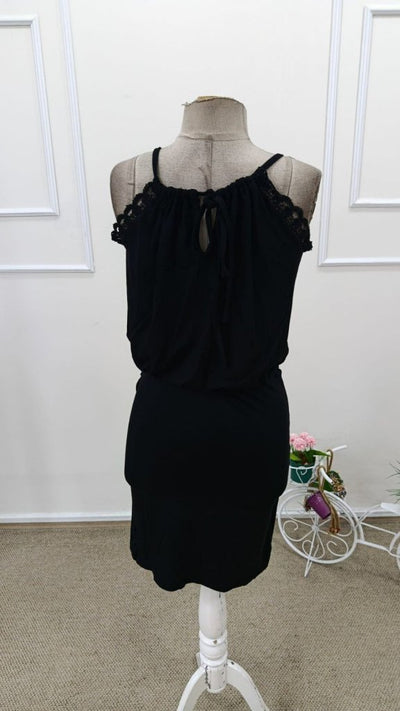 Rochie scurtă din viscoză pentru femei, cu decolteu rotund, cu nod la spate, cu nasturi, croială asimetrică, 31955