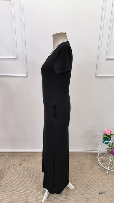 Rochie lungă de damă din viscoză, cu mânecă scurtă, cu aspect de maiou în interior și crăpătură laterală, 35376