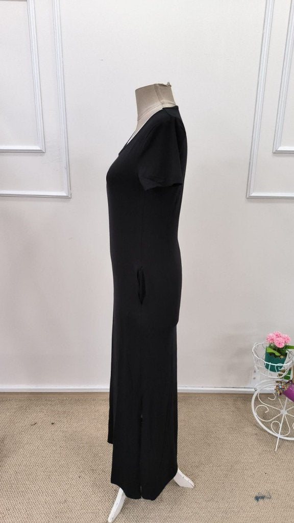 Rochie lungă de damă din viscoză, cu mânecă scurtă, cu aspect de maiou în interior și crăpătură laterală, 35376