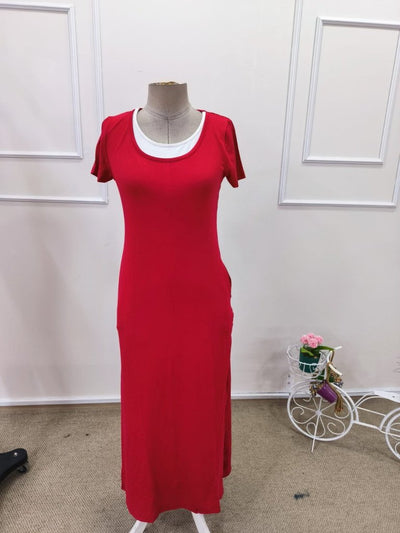Rochie lungă din viscoză, cu mânecă scurtă, cu crăpătură laterală, cu aspect de maiou, 35377