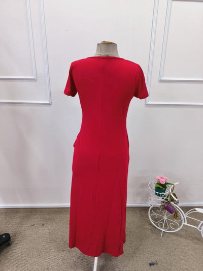 Rochie lungă din viscoză, cu mânecă scurtă, cu crăpătură laterală, cu aspect de maiou, 35377