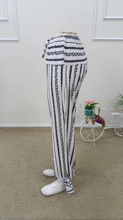 Pantaloni de damă din jerseu, cu talie înaltă, imprimeu, cu șiret la gleznă și fante laterale, 33939