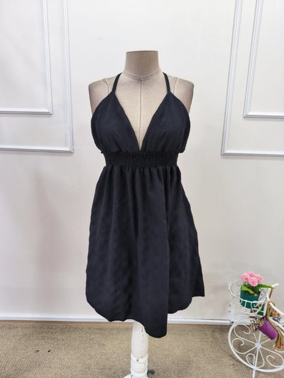 Women's Strappy, Sweetheart Neckline, Elasticated Waist, Gofre Short Dress, 32091