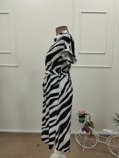 Rochie midi Supreme pentru femei, cu mânecă scurtă, decolteu în V, imprimeu zebră, 32092