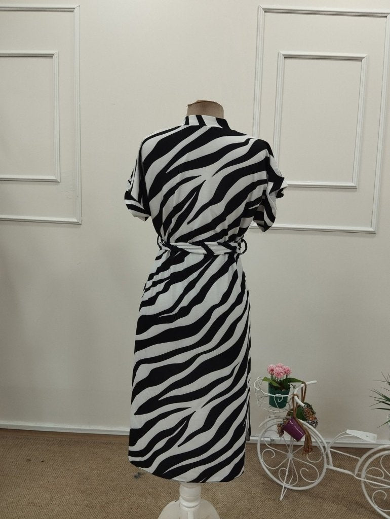 Rochie midi Supreme pentru femei, cu mânecă scurtă, decolteu în V, imprimeu zebră, 32092