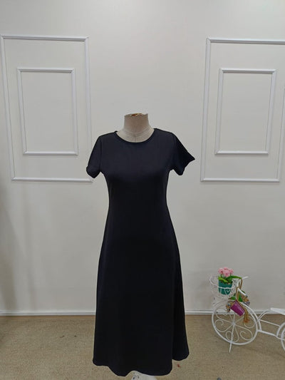 Rochie de damă din viscoză, cu mânecă scurtă, guler rotund și crăpături adânci, 34542