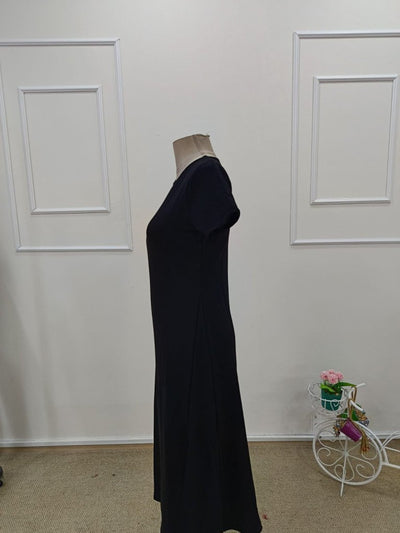 Rochie de damă din viscoză, cu mânecă scurtă, guler rotund și crăpături adânci, 34542