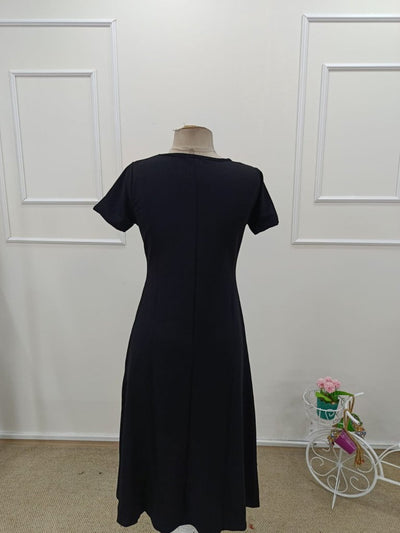 Rochie de damă din viscoză, cu mânecă scurtă, guler rotund și crăpături adânci, 34542