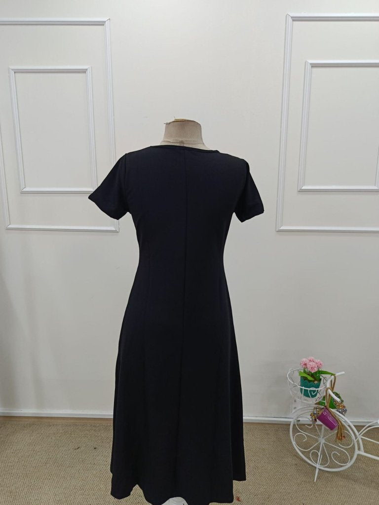 Rochie de damă din viscoză, cu mânecă scurtă, guler rotund și crăpături adânci, 34542