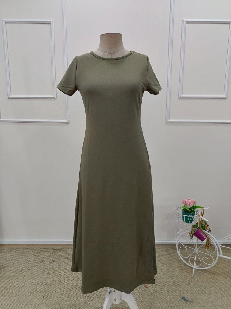Rochie de damă din viscoză, cu mânecă scurtă, guler rotund și crăpături adânci, 34543