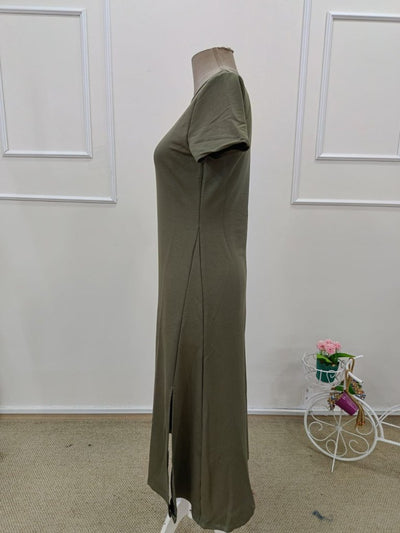 Rochie de damă din viscoză, cu mânecă scurtă, guler rotund și crăpături adânci, 34543