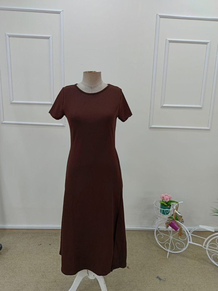 Rochie de damă din viscoză, cu mânecă scurtă, guler rotund și crăpături adânci, 34541