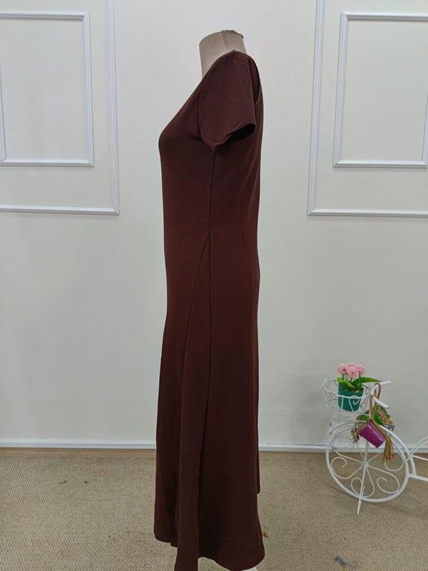 Rochie de damă din viscoză, cu mânecă scurtă, guler rotund și crăpături adânci, 34541
