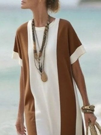 Rochie lungă Supreme pentru femei, cu mânecă scurtă și guler rotund, 34293
