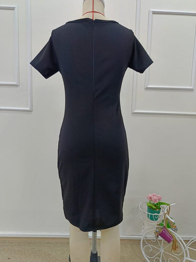 Women's Short Sleeve V-Neck Pleated Imported Crepe Mini Dress, 32130