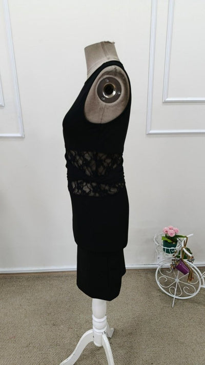 Rochie Scurtă pentru Femei cu Bretele, Guler Rotund, Detalii Dantelă la Talie, 37677