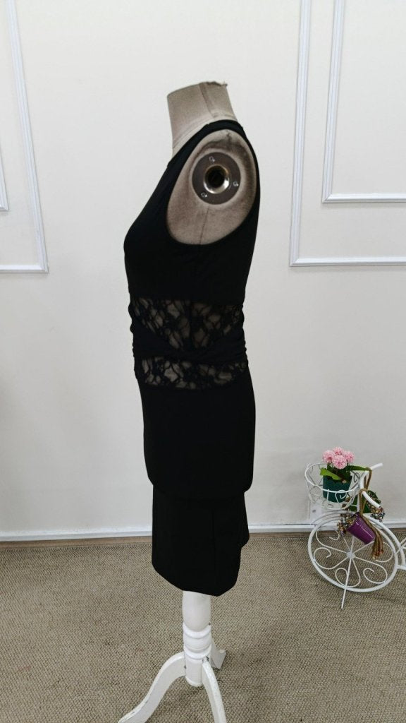 Rochie Scurtă pentru Femei cu Bretele, Guler Rotund, Detalii Dantelă la Talie, 37677