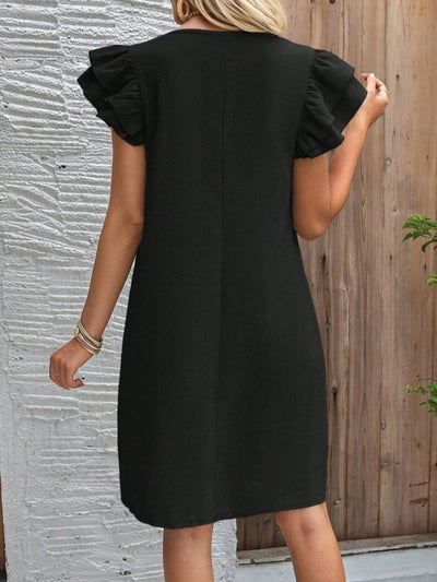 Women's Short Sleeve Crew Neck Ruffled Crinkled Mini Dress, 32166
