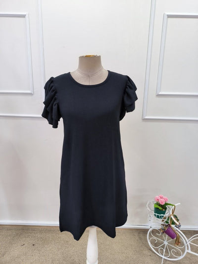 Women's Short Sleeve Crew Neck Ruffled Crinkled Mini Dress, 32166