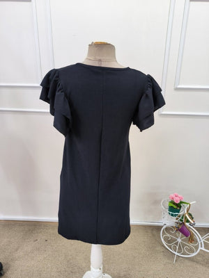 Rochie scurtă cu mânecă scurtă, guler rotund, cu volane, model creț, 32166