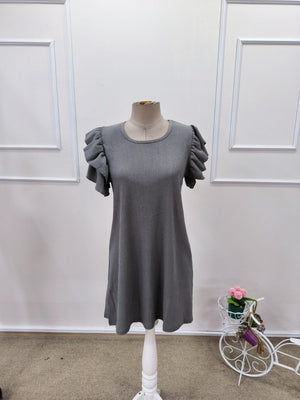 Rochie scurtă cu mânecă scurtă, guler rotund, cu volane, model creț, 32169