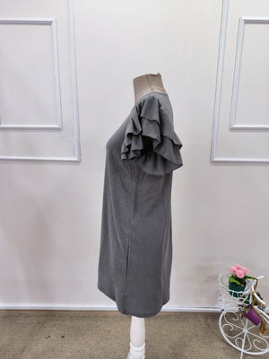 Rochie scurtă cu mânecă scurtă, guler rotund, cu volane, model creț, 32169