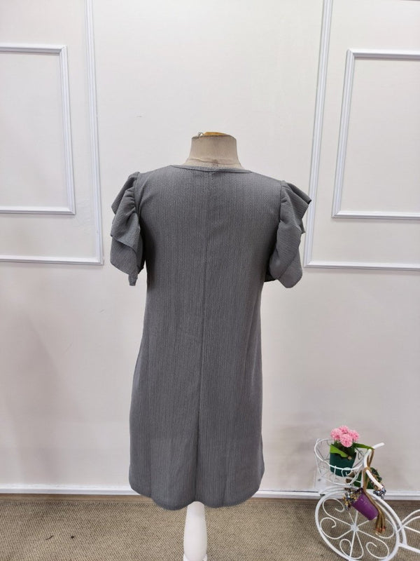 Rochie scurtă cu mânecă scurtă, guler rotund, cu volane, model creț, 32169