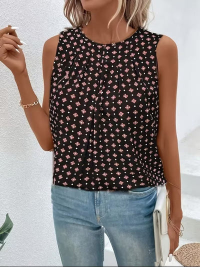Women's Strappy Round Neck Patterned Supima Blouse, 32175