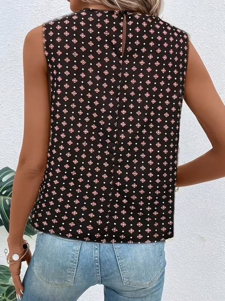 Women's Strappy Round Neck Patterned Supima Blouse, 32175