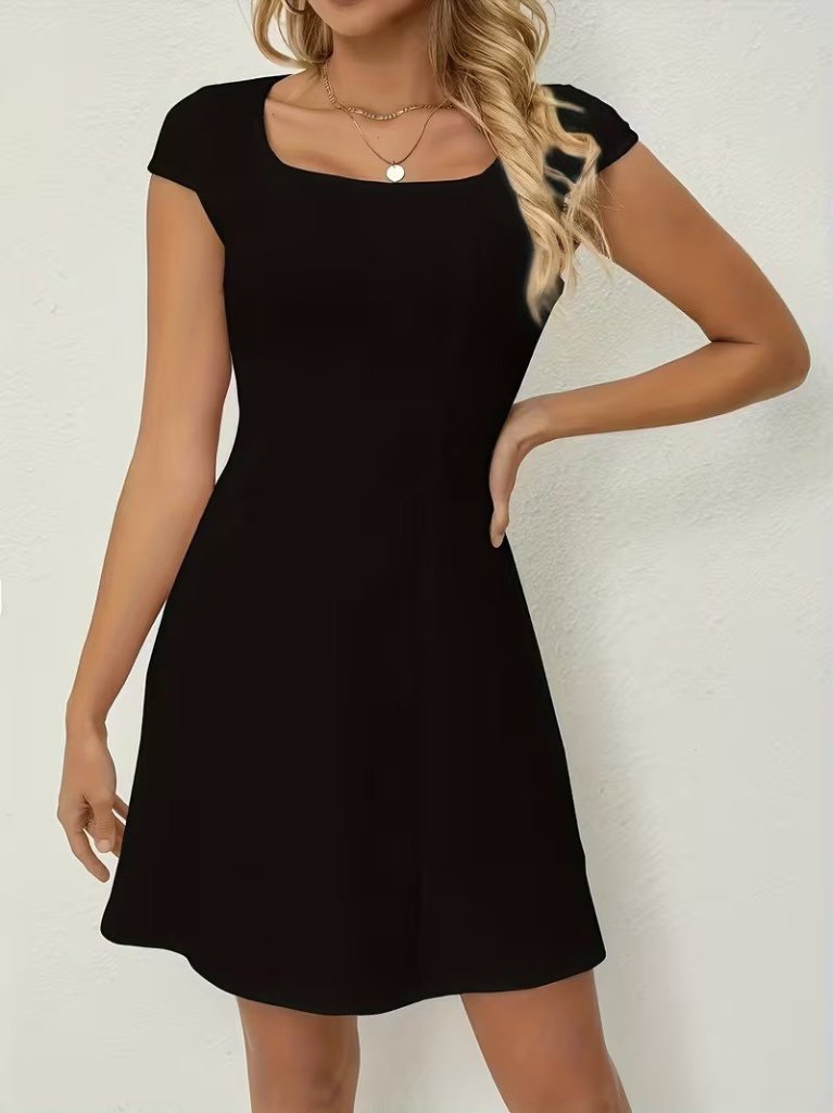 Rochie scurtă din crep importat, cu mânecă scurtă și decolteu pătrat, pentru femei, 33581