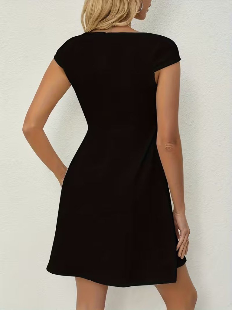 Rochie scurtă din crep importat, cu mânecă scurtă și decolteu pătrat, pentru femei, 33581