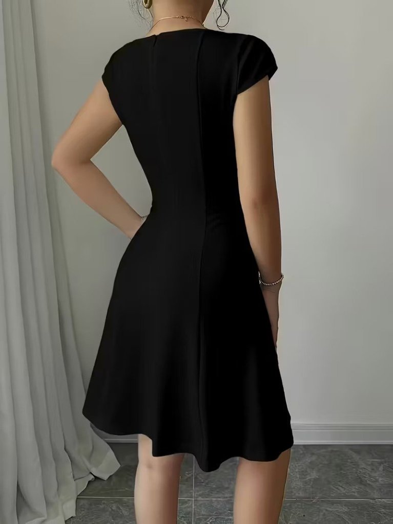 Rochie scurtă din crep importat, cu mânecă scurtă și decolteu pătrat, pentru femei, 33581