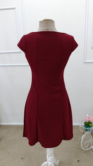 Kadın Kısa Kollu Kare Yakalı Kısa Ithal Krep Elbise, 33582