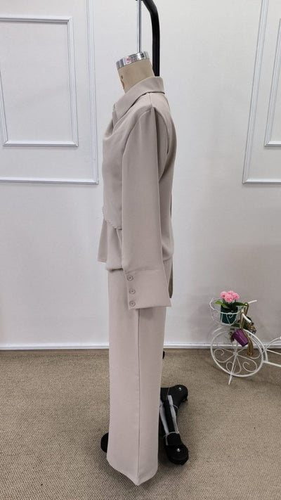 Set de două piese pentru femei, cu bluză și pantaloni, cu mânecă lungă și detaliu șal, 32192
