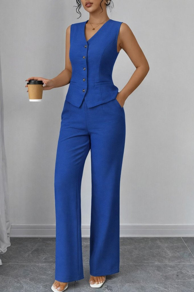 Set Două Piese, Femeie, Bluză din Cânepă Cureluțe Nasturi Frontali, Pantalon, 36728