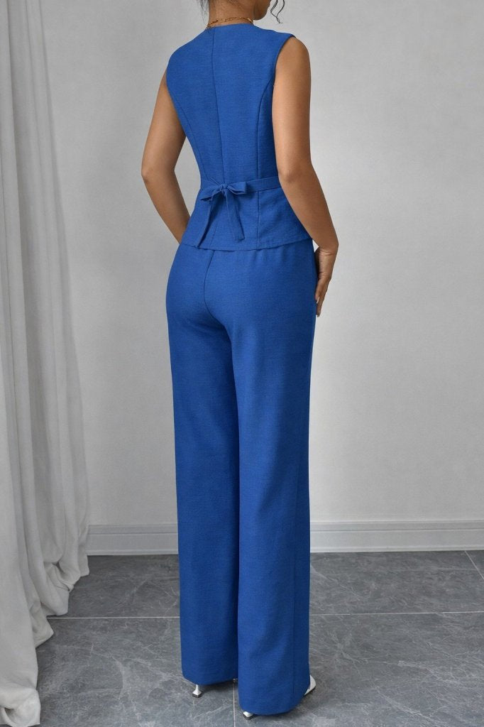 Set Două Piese, Femeie, Bluză din Cânepă Cureluțe Nasturi Frontali, Pantalon, 36728